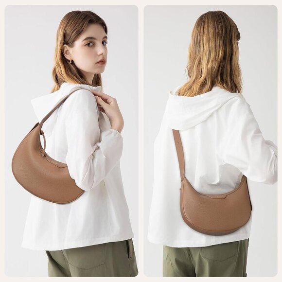 Exquisite Light Brown Leather Crescent Clutch with Magnetic Closure for Safety - Picture 4 of 6